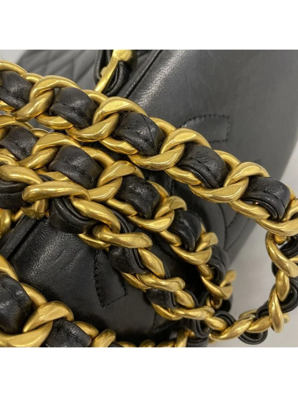 Chanel Backpack Quilted Lambskin Black Gold